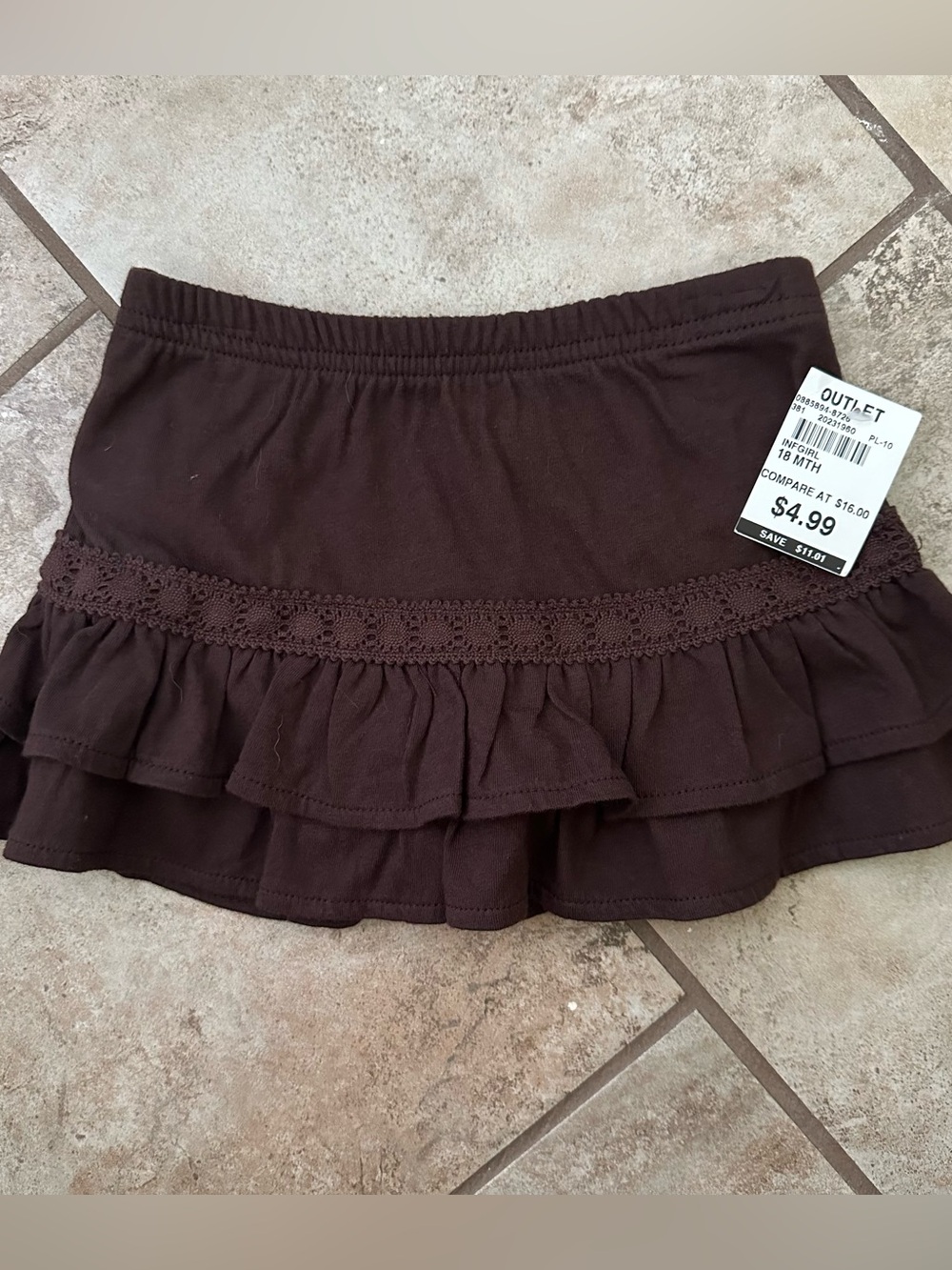 Jumping Beans NWT Brown Ruffled Skort Skirt 18M Infant Girl Built-In Bloomer
